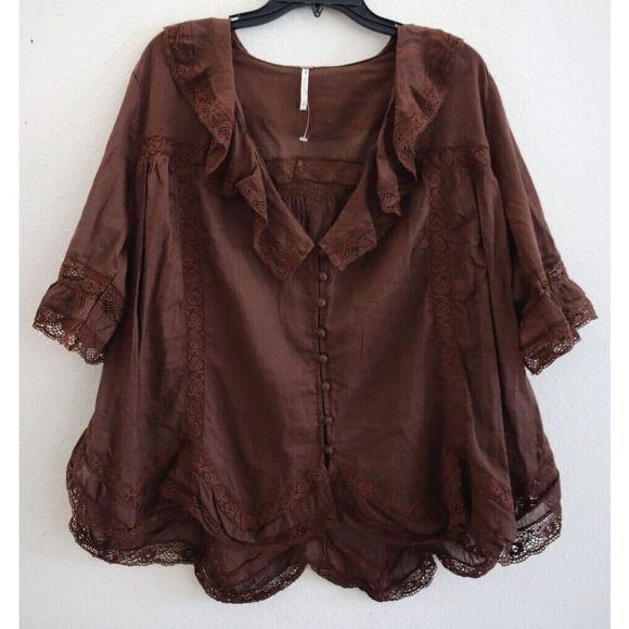 Free People OB1749516 Women's Sz S Brown Isn't She Lovely Tunic Blouse - Picture 1 of 6